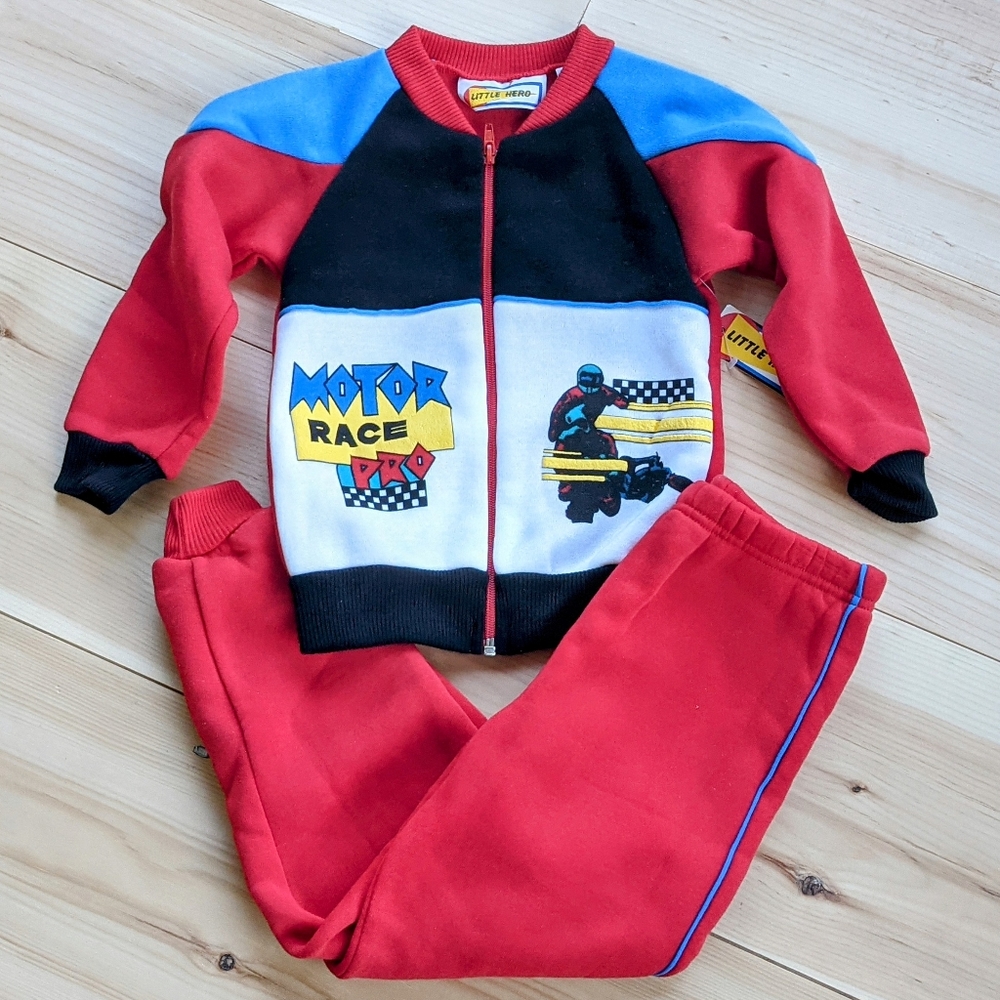 Deadstock Vintage Kids Motocross Track Suit RARE 90s Dirt Bike Pro Racing Sz 5